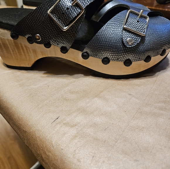 Mohop STUDDED CLOG PEEP TOE MULE IN PEWTER women's size 8 - Picture 3 of 8